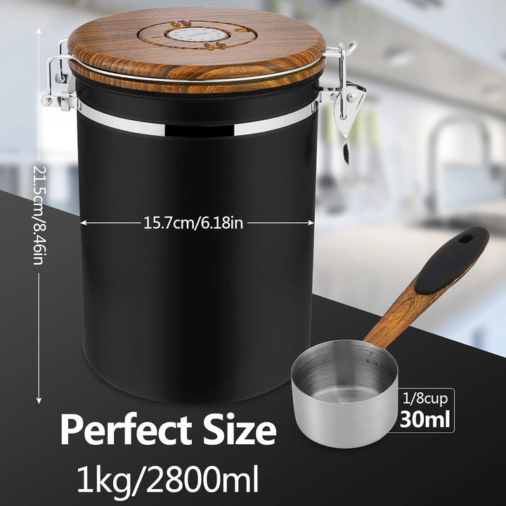 ZWOOS Kaffeedose Luftdicht 1kg Bohnen - Kaffeebohnen Behälter aus Edelstahl mit Messlöffel Deckel au