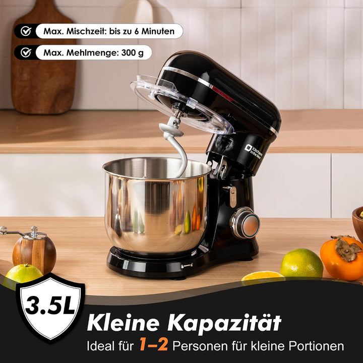 Kitchen in the box Kompakte Küchenmaschine 3,5 L, Rührmaschine &amp; Knetmaschine mit 10 Geschwindigkeit