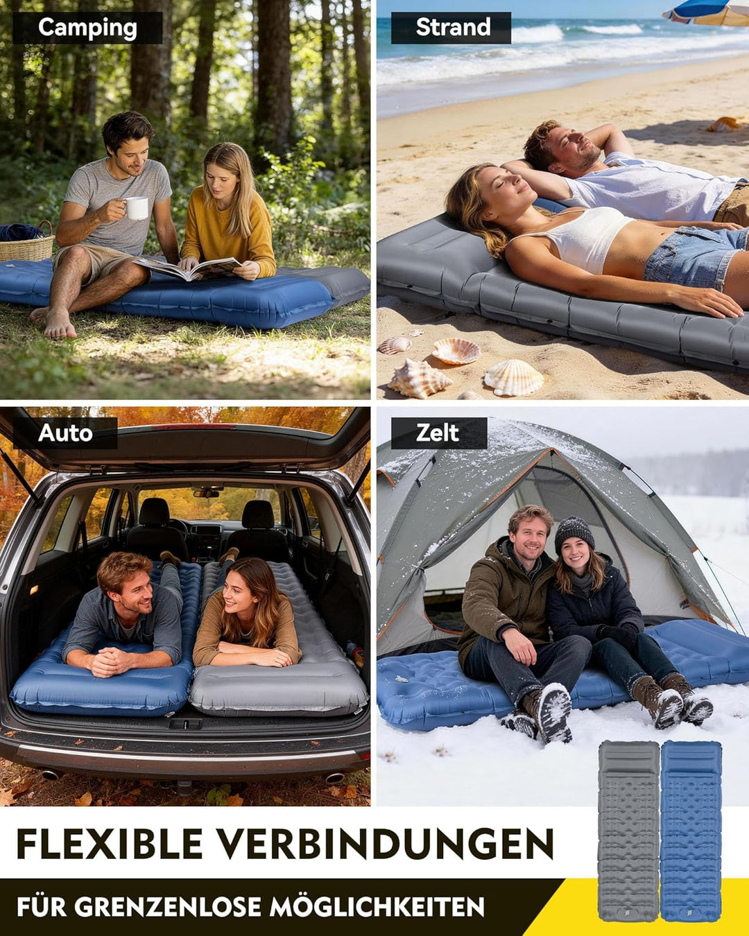HIKENTURE Isomatte Camping, 12CM Ultradicke Isomatte Ultraleicht mit Kissen, Aufblasbare Matratze Kl