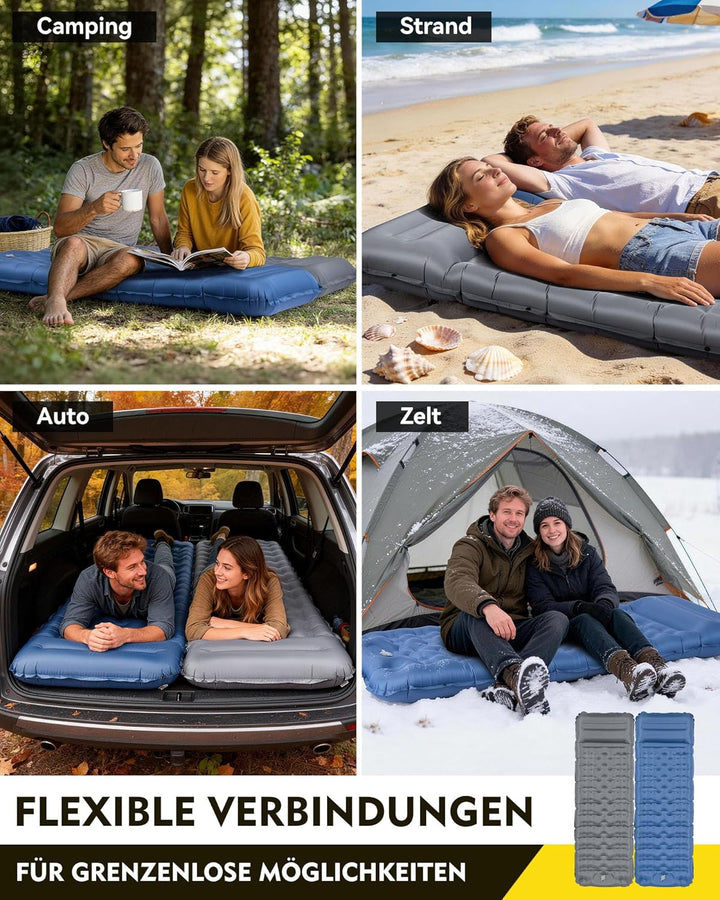 HIKENTURE Isomatte Camping, 12CM Ultradicke Isomatte Ultraleicht mit Kissen, Aufblasbare Matratze Kl