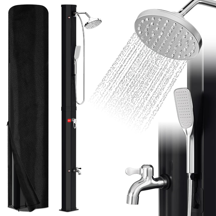 Solardusche 35L Solar Gartendusche mit 360°Regenduschkopf, Wasserhahn und handbrause, Warmes Wasser