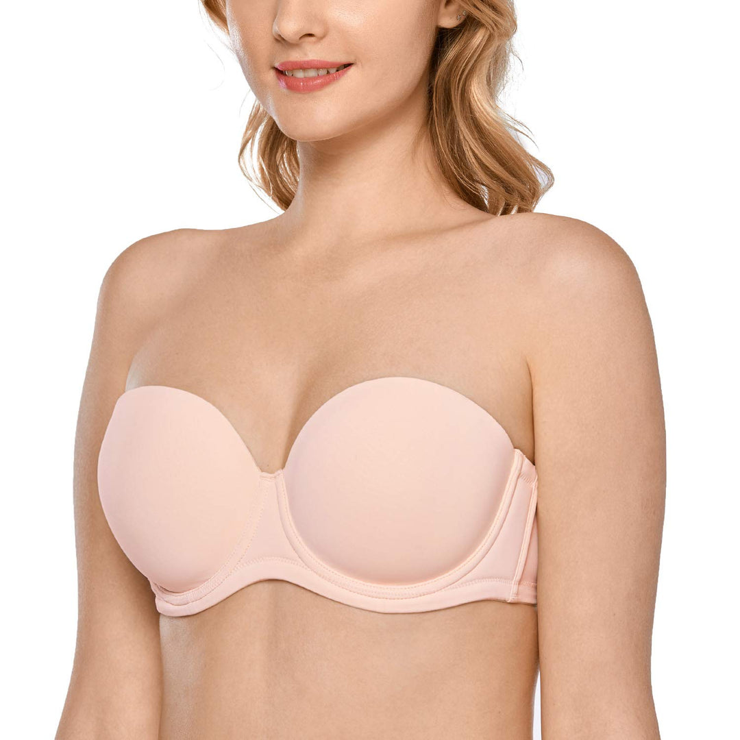 DELIMIRA Damen Trägerloser BH mit bügel Grosse Grössen Seamless Dirndl BH mit Geformte Cups 75F Apri