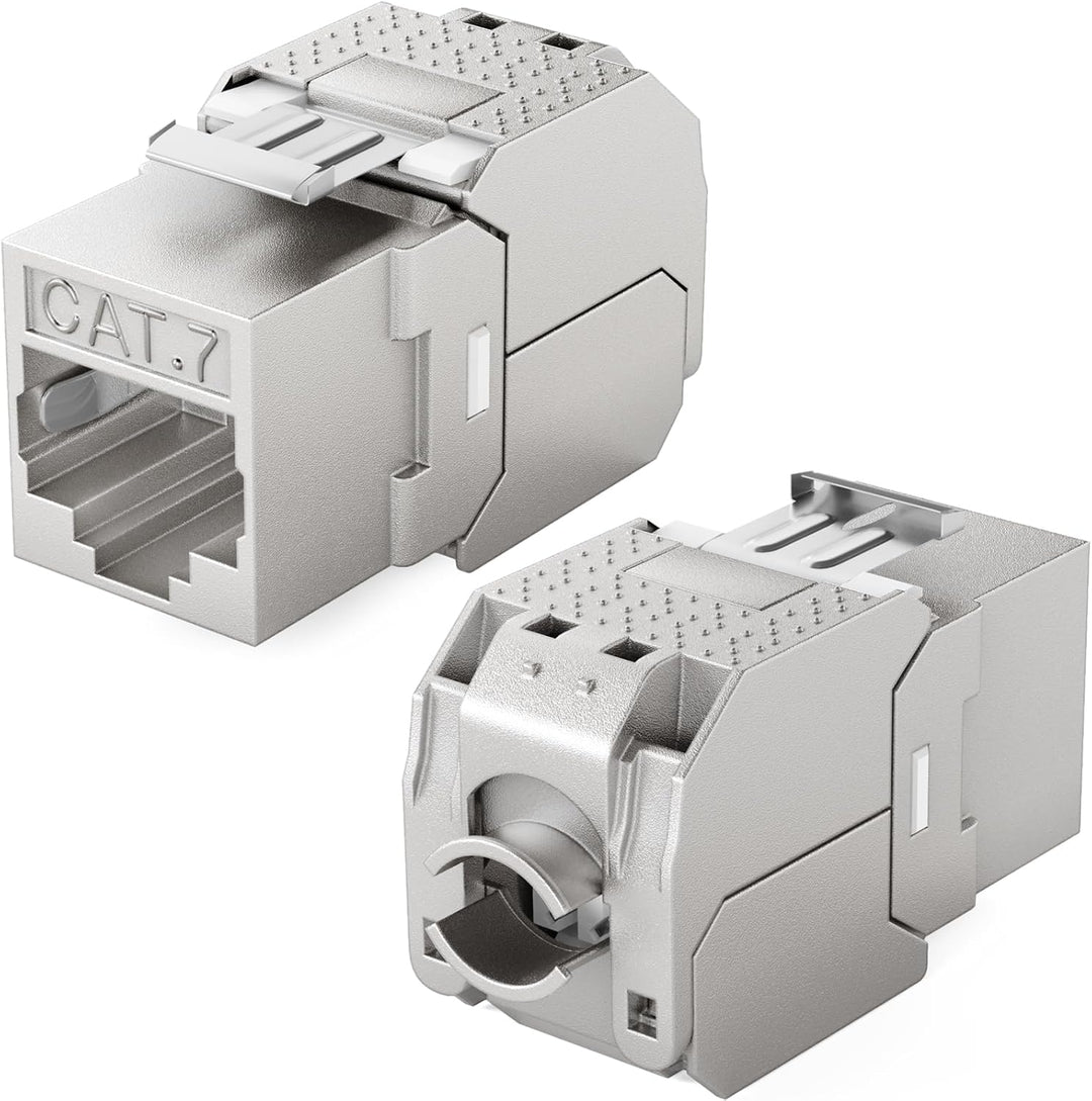 hb-digital Set: 12X CAT.7 Keystone RJ45 Modul + 4X Hutschienenadapter Metall Keystone-Halterung für