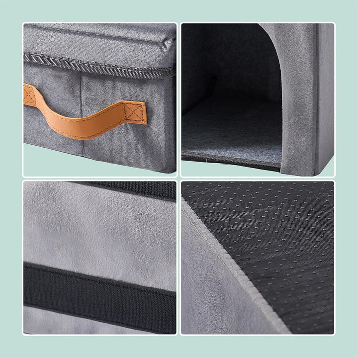 Relaxdays Hundetreppe, 3 Stufen, Höhle & Stauraum, HxBxT: 44,5 x 78 x 33,5 cm, faltbar, Hunderampe B