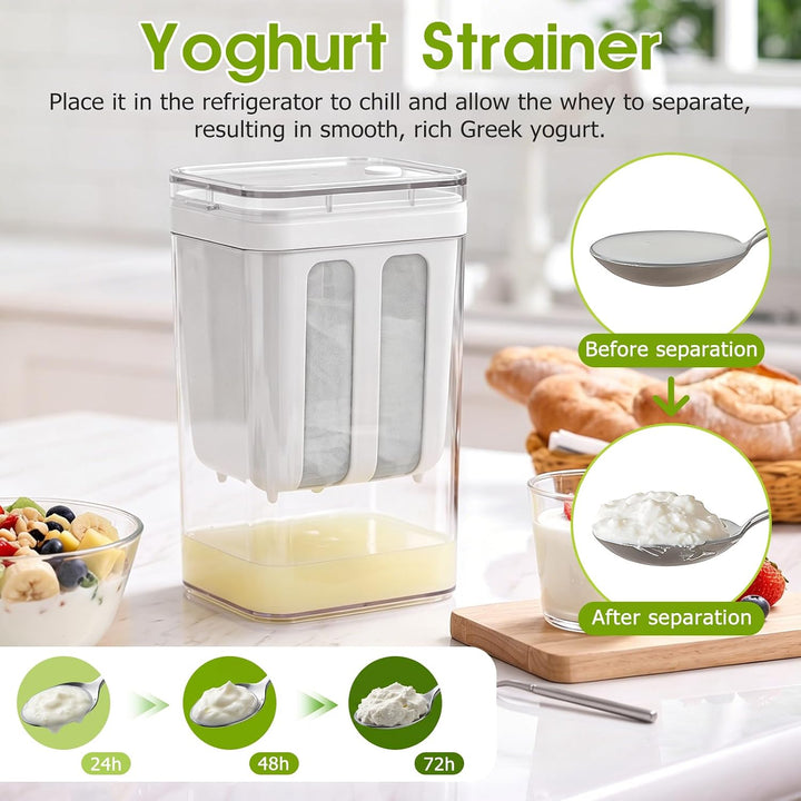 Gugxiom 1800ml Joghurt Sieb, Frischkäsebereiter mit feinem Netz und Deckel, Mehrzweckfilter für Jogh