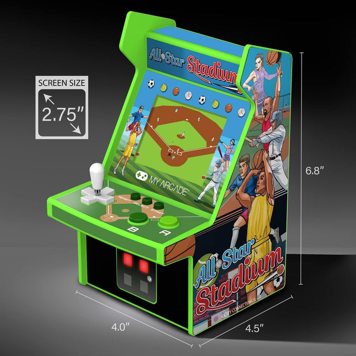 My Arcade All Star Stadion-Mikro-Player, voll tragbare Mini-Arcade-Maschine mit 307 Retro-Spielen, 7