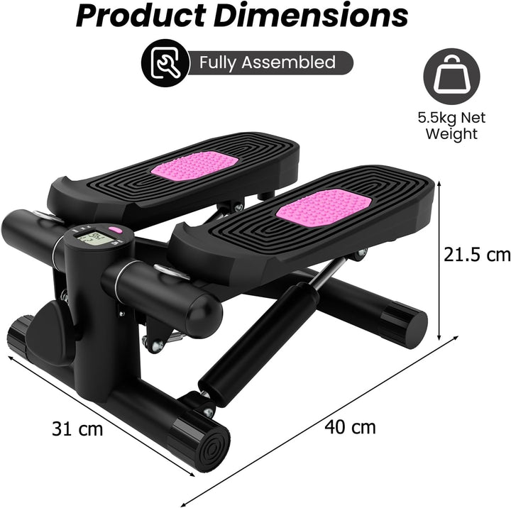 KOMFOTTEU Mini Stepper tragbar, Swing Stepper höhenverstellbar mit Widerstandsbändern, LCD-Bildschir
