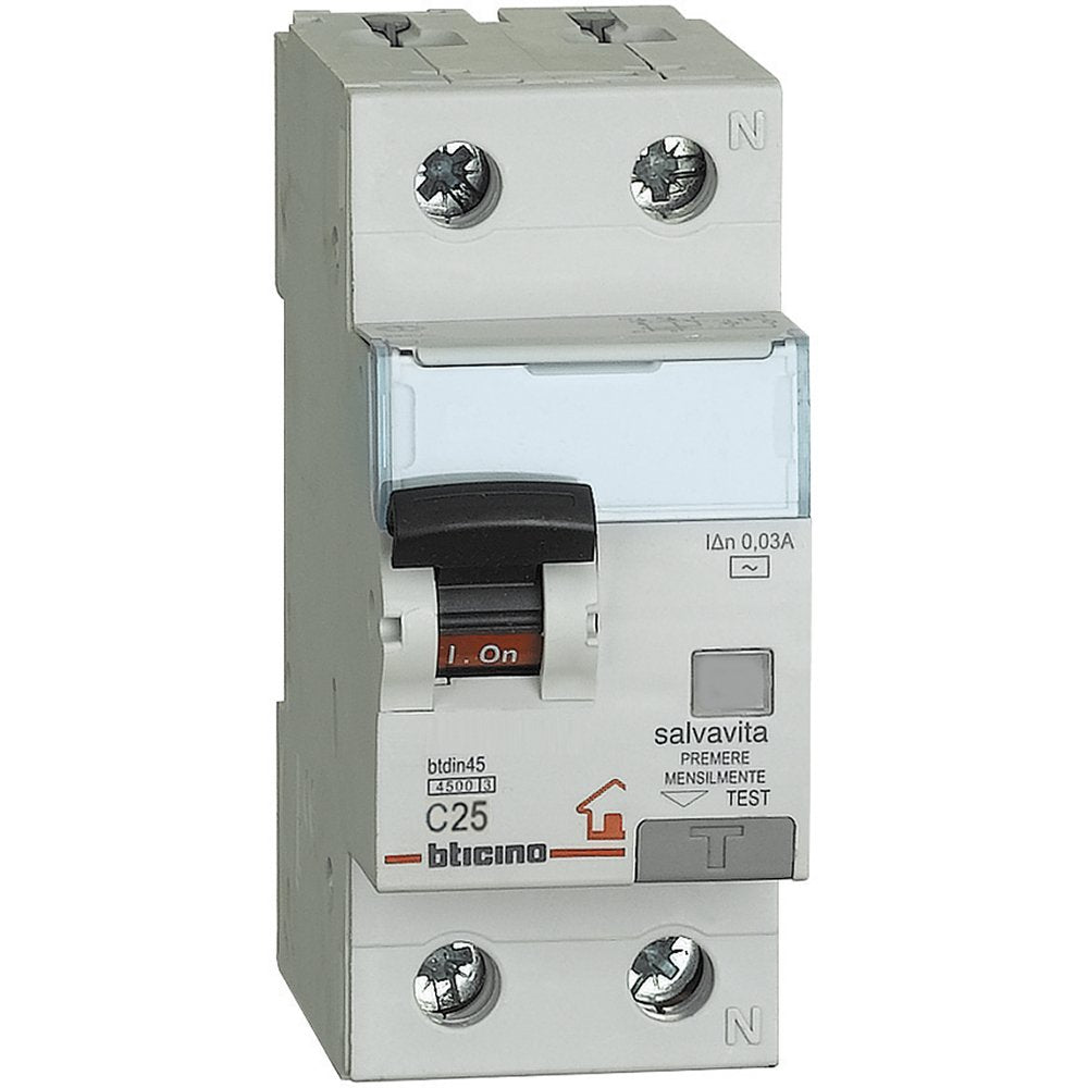 Bticino BTDIN LS Leistungsschutzschalter 1P + N, 4,5 kA, Idn = 0,03 A., 25 A, 25 A