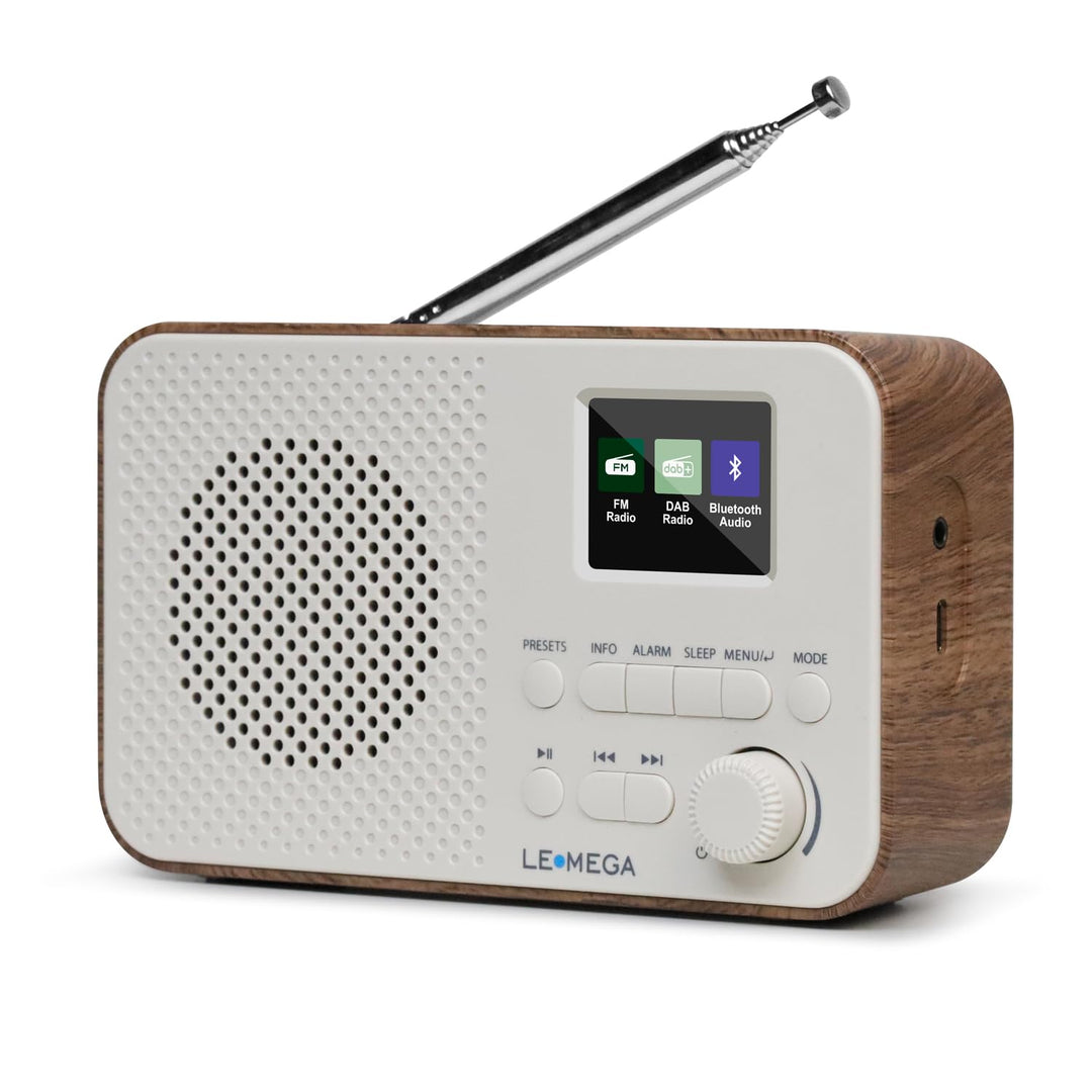 Tragbares DAB+-Radio mit Bluetooth | Wiederaufladbarer Akku mit 15 Stunden Spielzeit oder Netzbetrie