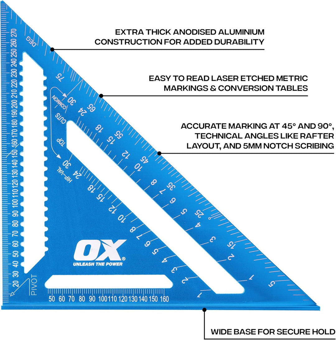 OX Tools Pro Sparrenwinkel 300 mm OX-P506530 – Zimmermannwinkel Anschlagwinkel Aluminium metrisch, 3