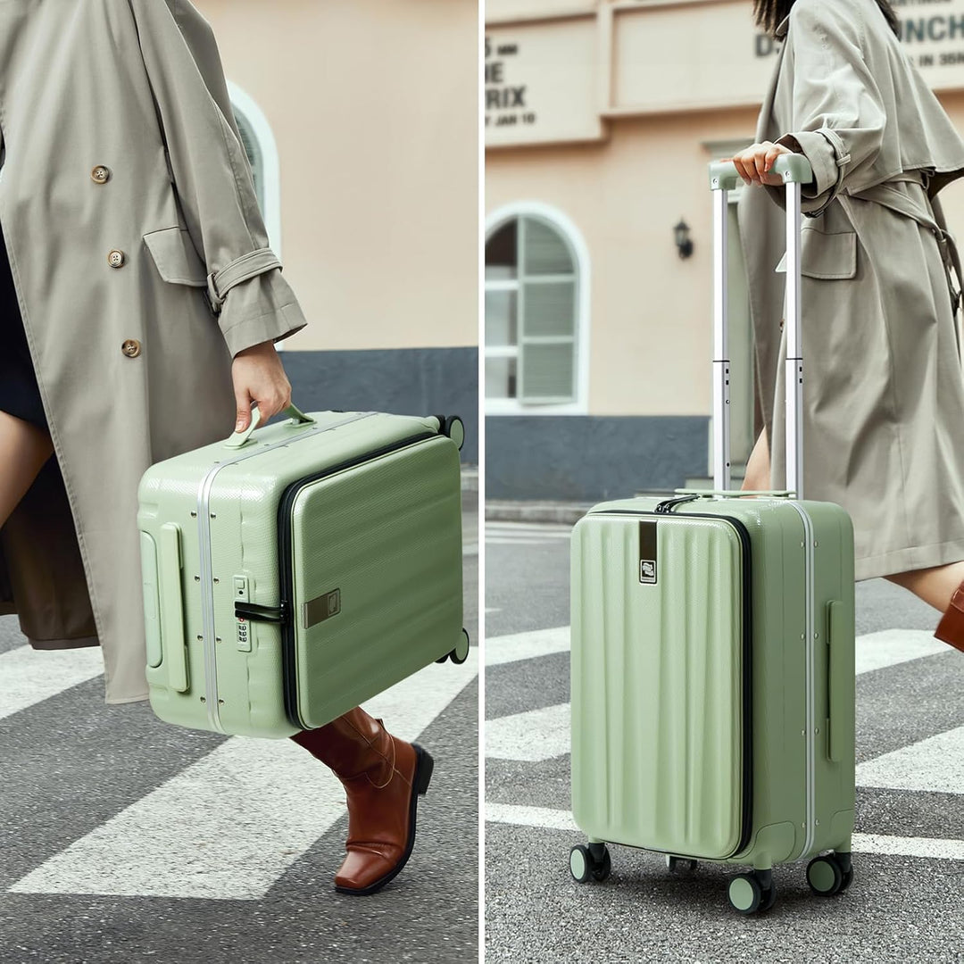 Hanke Handgepäck Koffer PC Hartschalenkoffer mit 360° Spinner Rädern Frontöffnung Reisekoffer Alumin