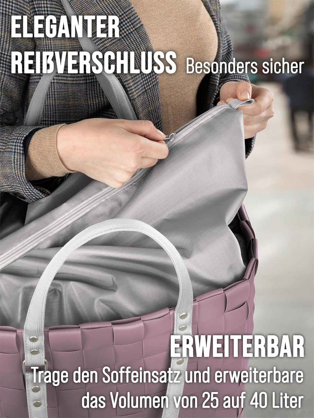 normani Grosser Einkaufskorb 25 L Shopper Einkaufstasche Strandtasche mit langen Henkel Farbe Dusty