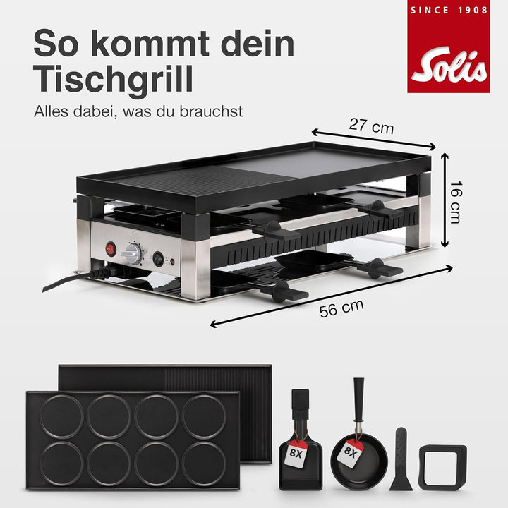 Solis 5in1 Tischgrill mit 1400 W, Elektrischer Grill für 8 Personen, Indoor Grill mit Raclette- und