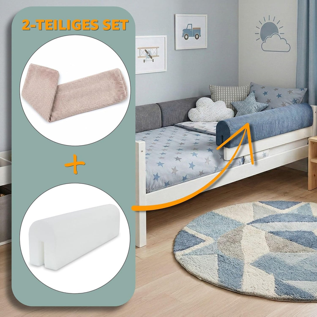 Bettkantenschutz für Kinderbetten Cordstoff 50 cm - Schutz für Bettrahmen Baby Bett rausfallschutz f