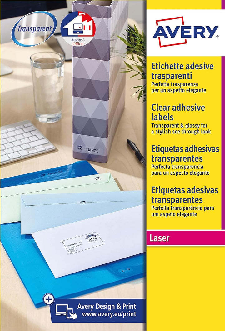 Avery Kristallklare Etiketten für Laserdrucker langlebig 40 pro Blatt 45,7 x 25,4 mm 1000 Stück tran