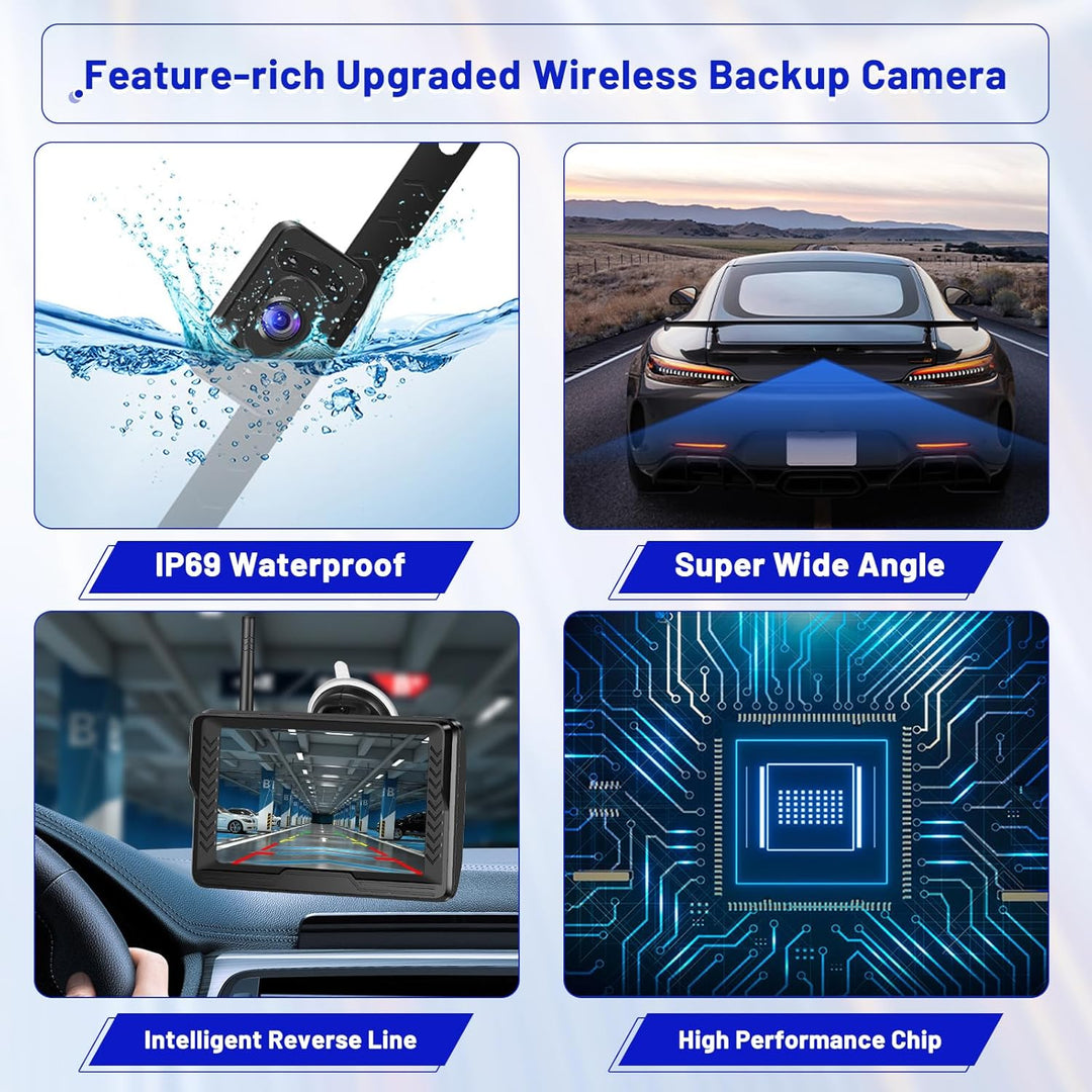 Hikity AHD Wireless Rückfahrkamera mit 5-Zoll-LCD-Display und IP69-Wasserdichtigkeit, Rückfahrkamera