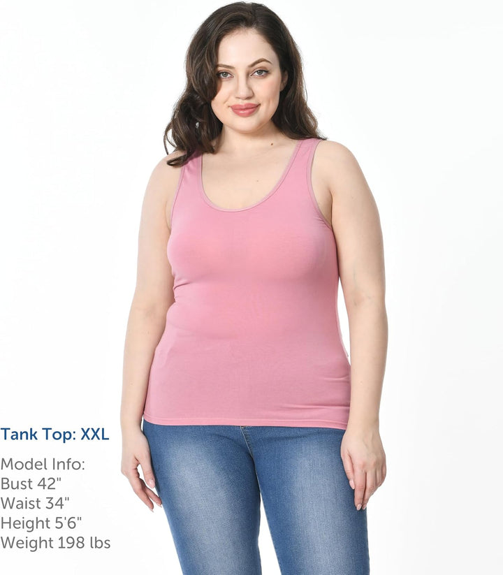 Comfneat Damen 4-Pack Tank Tops Stretch Baumwolle Elasthan Bequeme Unterhemden XXL Color-set-5 4-pac