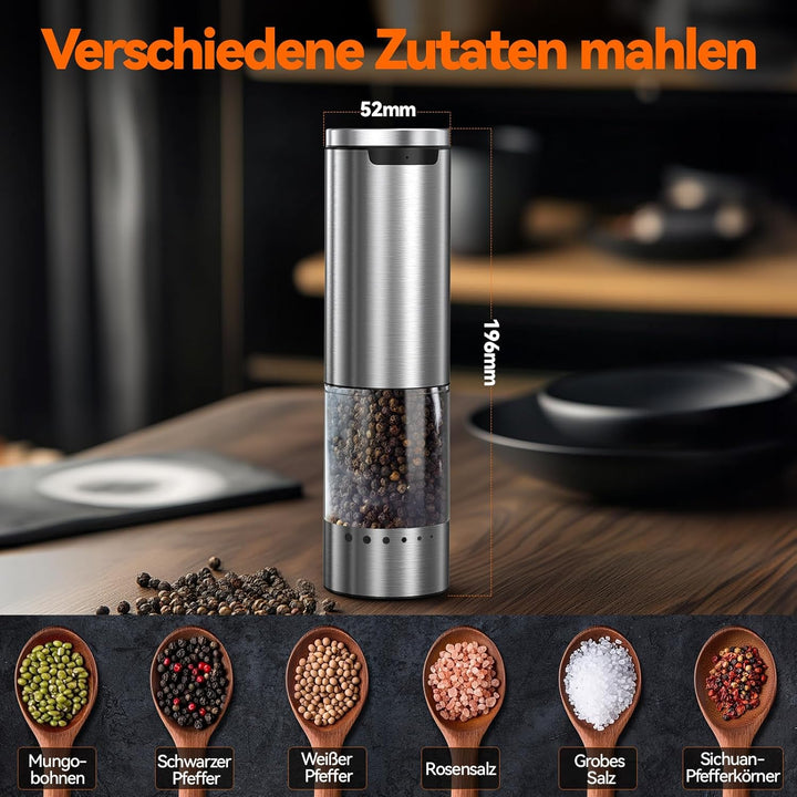 VOXON Salz und Pfeffermühlen Elektrische 2er Set mit USB Wiederaufladbarer, Grosse Kapazität Gewürzm