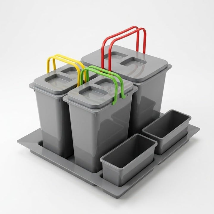 Mülltrennsystem Küche für 60 cm Schrank 3-fach 52,5x49x30 cm (1x 15L + 2x 7L) mit Deckel Einbau Abfa