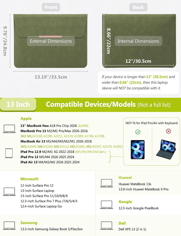 HYZUO 13 Zoll Laptop Hülle Tasche mit Ständer für MacBook Air 13 M5 A3449 M4 M3 M2 M1 2026-2018, Mac