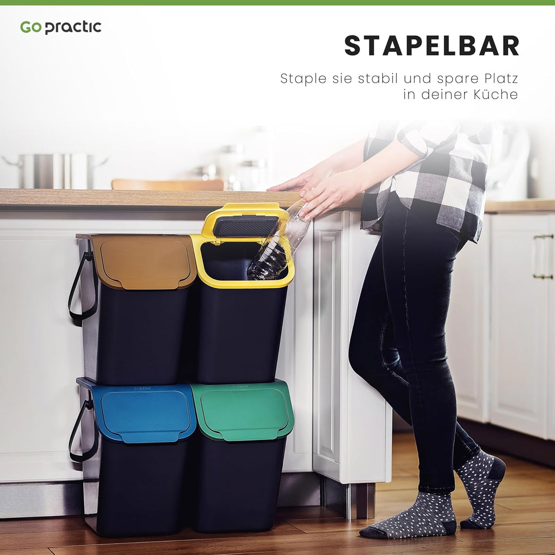Mülleimer Set 5 Stück 25L Mit Deckel Click-Function Abfalleimer Mülltrennsystem Abfallbehälter Recyc