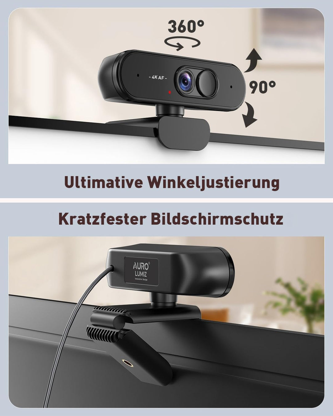4K UHD Webcam mit Autofokus-Objektiv, kristallklarem Mikrofon, Privatsphäre-Abdeckung, ausfahrbarem