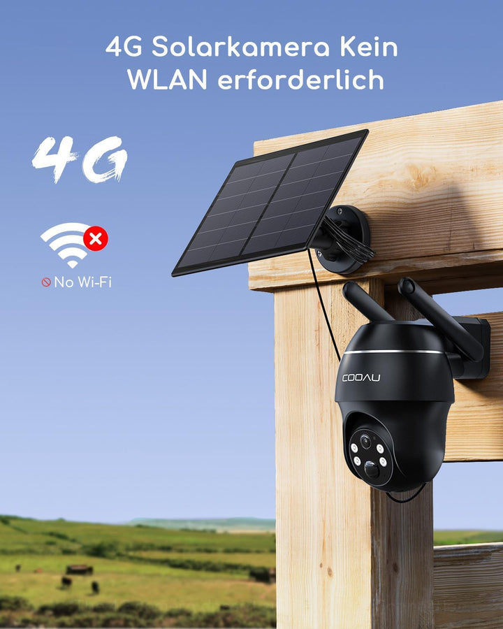 COOAU 4G LTE Überwachungskamera Aussen Akku mit SIM Karte+64GB Kartenspeicher+Solarpanel, Kamera übe