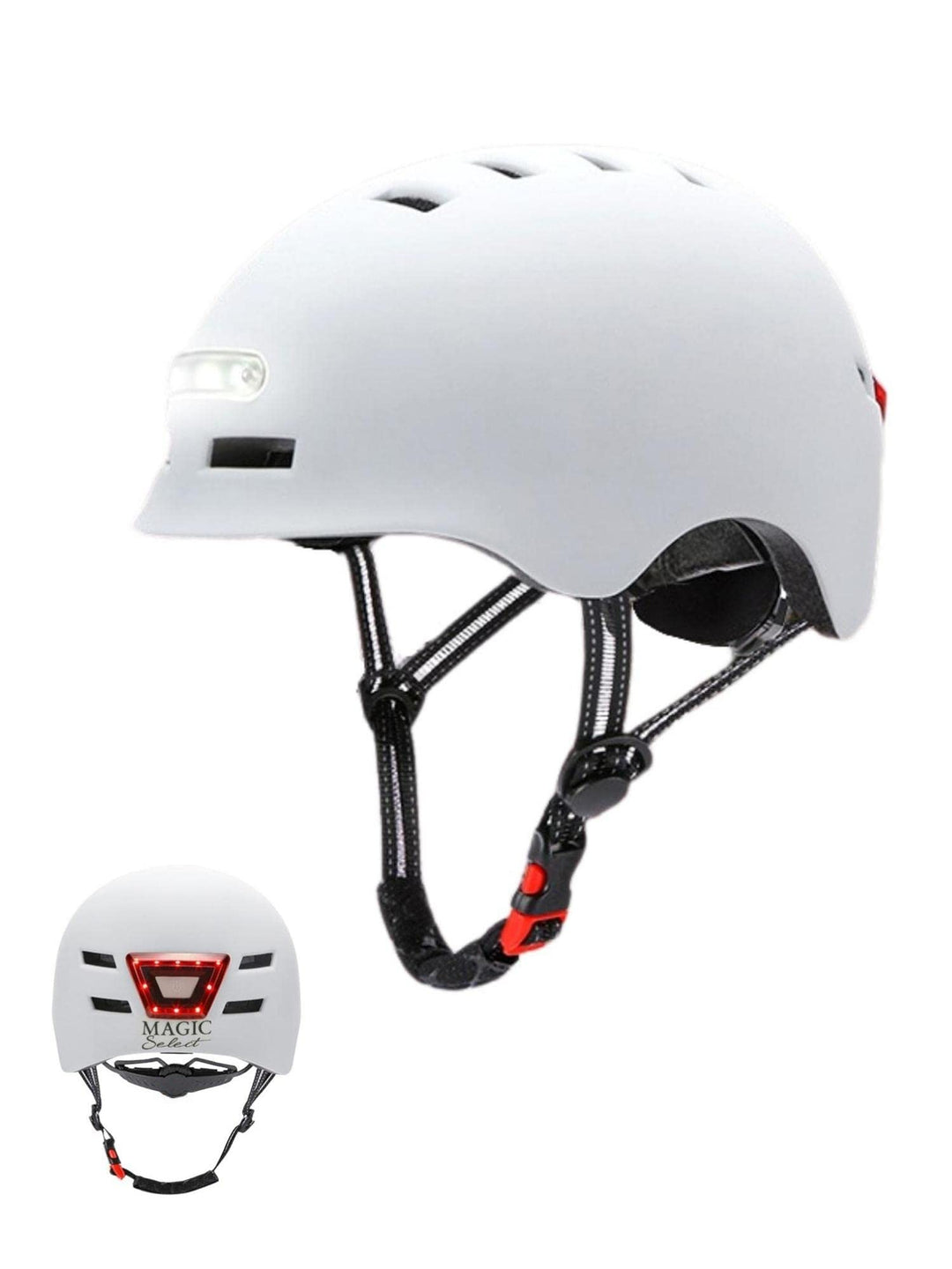 Fahrrad oder Elektrorollerhelm mit Rotem Warnlicht + weissem Frontlicht. Fahrradhelm, Skate, Schlitt