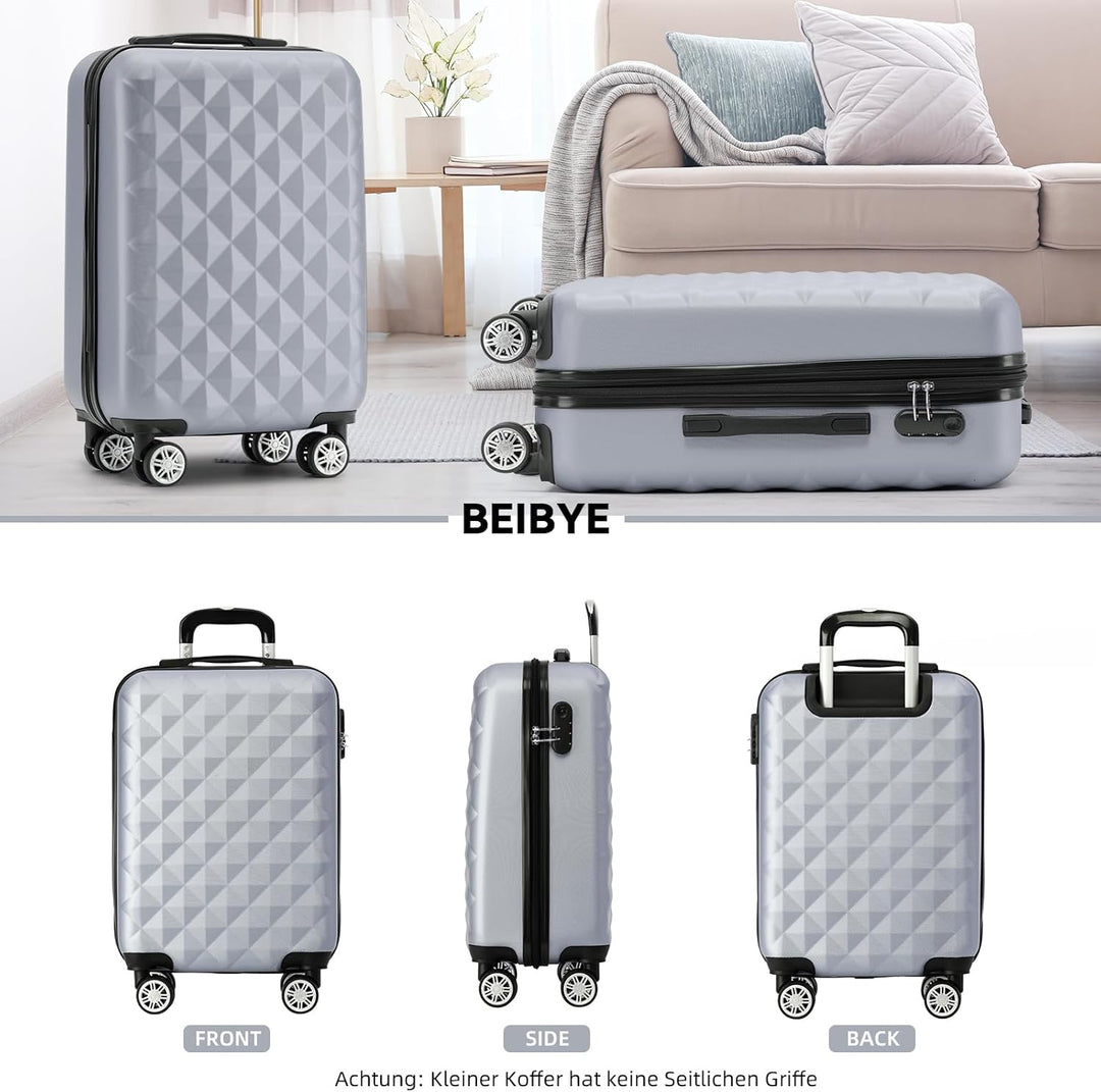 BEIBYE Zwillingsrollen 2066 Hartschale Trolley Koffer Reisekoffer Gepäck M-L-XL-Set (Silber, M) Silb