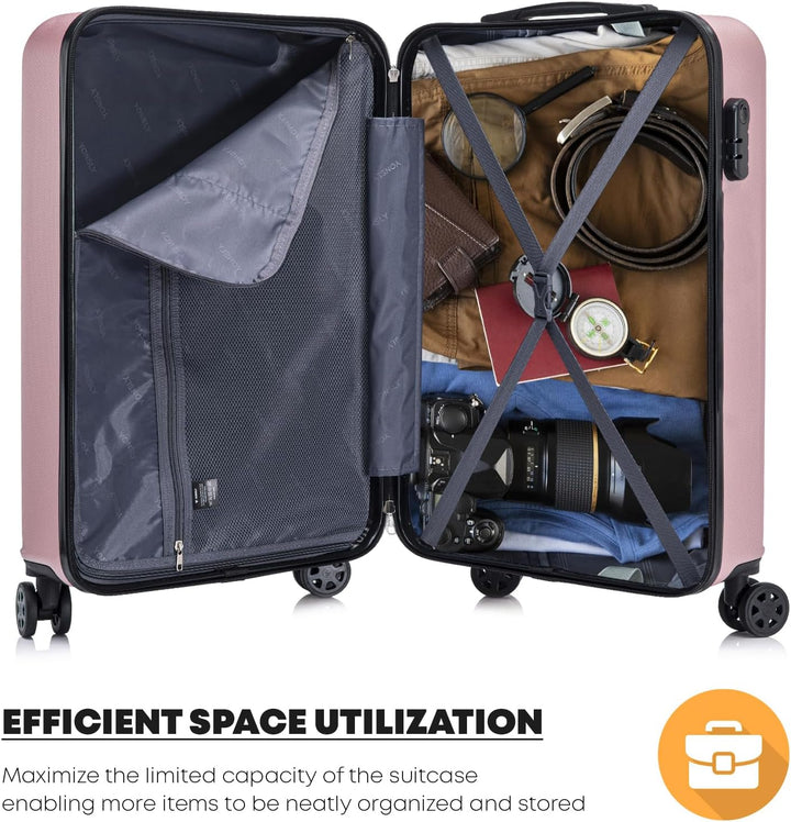 Koffer Suitcase M Roségold, Trolley Reisekoffer, Kabinenkoffer Rollkoffer Handgepäck mit 4 Rollen 36