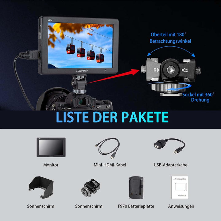 Feelworld T7PLUS Kamera DSLR Feld Monitor 7 Zoll 3D LUT Waveform Vector Scope 1920x1200 4K HDMI Bild