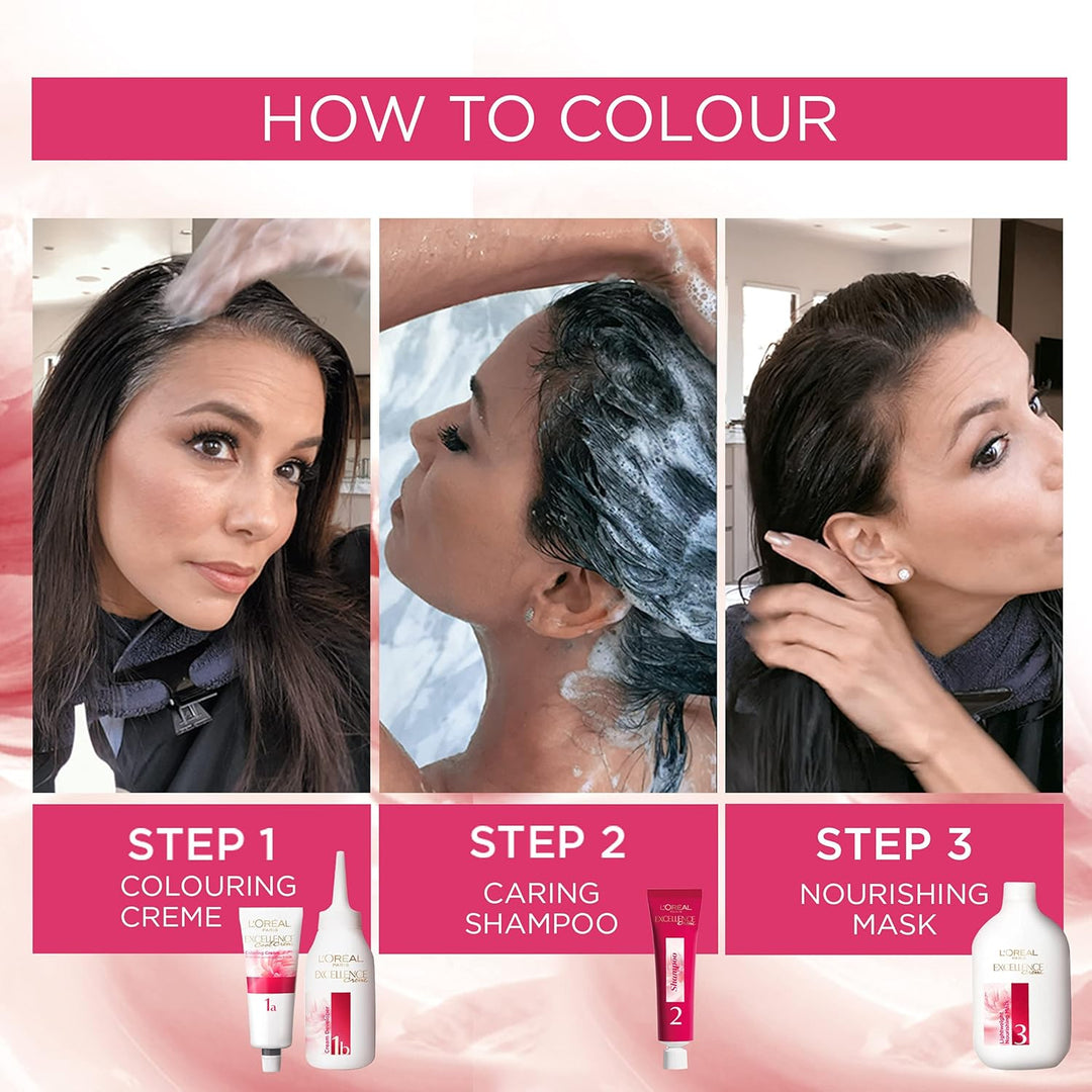 L'Oréal Paris Excellence Crème Permanent Hair Dye, strahlende Haarfarbe für zu Hause mit bis zu 100%