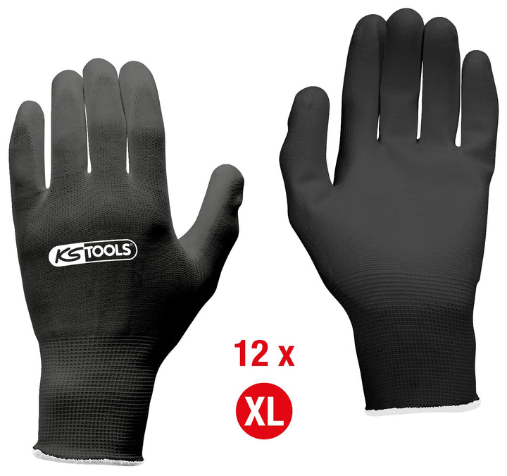 KS Tools 310.0475 Mikro-Feinstrickhandschuhe, schwarz, XL, 12 Paar, XL