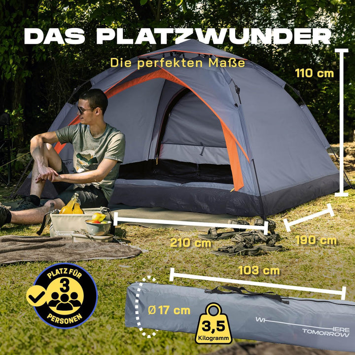 Lumaland Camping Zelt | Leichtes Pop Up Wurfzelt | 2-4 Personen Kuppelzelt | Trekking & Festival Igl
