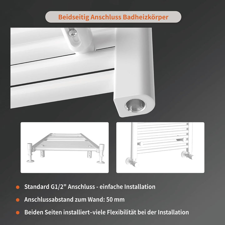 KESANITAR Badheizkörper Seitenanschluss 800x500mm, 300W Handtuchheizkörper für Badezimmer, Einfach I