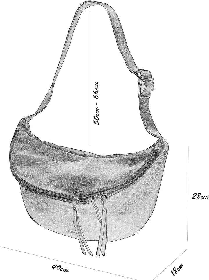 SH Leder echt Leder Damen Unisex Brusttasche für Festival Reise Gross Hüfttasche Crossbody Bag Fraue