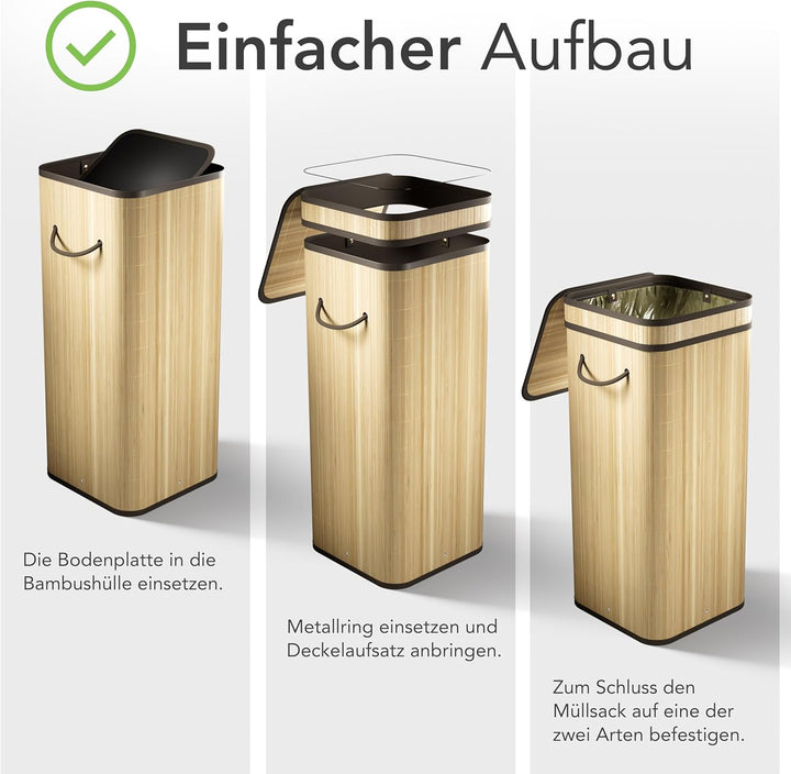 NewHabitat Gelber Sack Ständer aus Bambus I 80L Gelber Sack Behälter mit geruchsdichtem Deckel I Sta