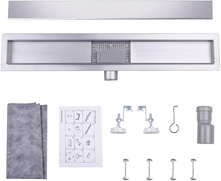 Duschrinne 40 cm Befliesbar Edelstahl komplettset Duschablauf Extra Flach Siphon mit Geruchsstop und