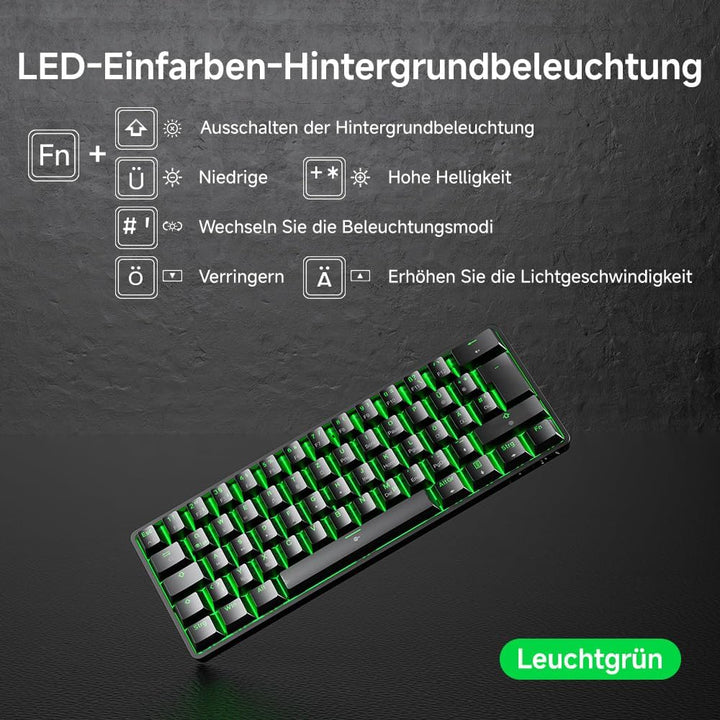 Dierya DK61SE-D Gaming Tastatur 60 Prozent Mechanische Blauer Schalter,QWERTZ Deutsches Layout,Ultra
