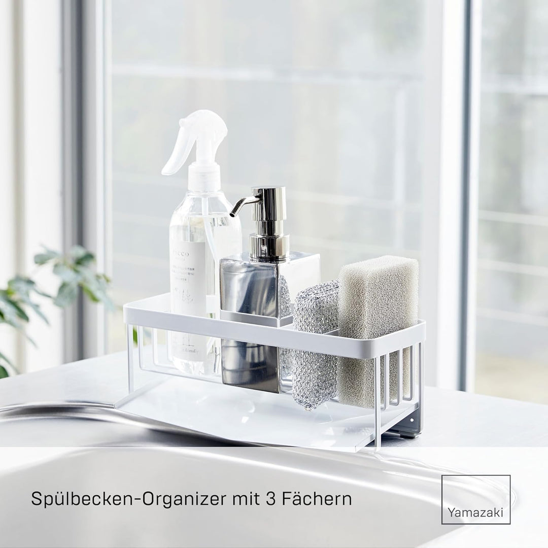 YAMAZAKI 5016 Tower Abtropfgestell für Schwämme und Seifenspender, weiss, Stahl, Minimalistisches De