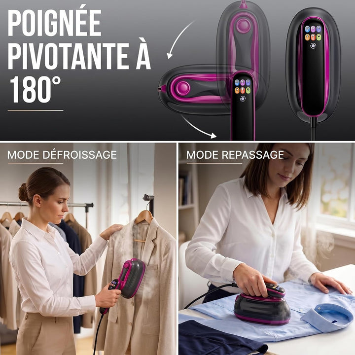 Dampfglätter 2 in 1, Handdampfglätter 1300 W, tragbar, Kleidung, Reisebügeleisen, Touchscreen, mehre