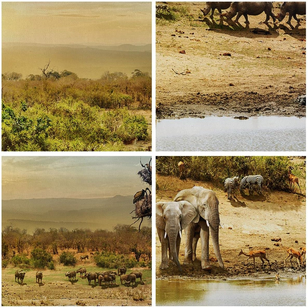 Bilder auf Leinwand 100x70cm Leinwandbild mit Rahmen Safari Tiere Gross Wanddeko Bild Schlafzimmer K