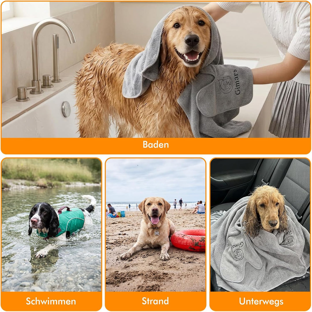 Gimars Thickened Pet Drying Towel with Gloves 140×70cm, 2 Pack, Gray 140×70cm 2er, 140×70cm 2er