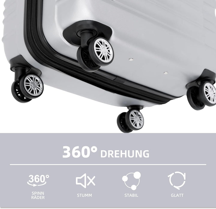 BEIBYE Reisekoffer 2088 Hartschalekoffer Gepäck Koffer Trolley Grösse XL in 14 Farben (Silver) Silve
