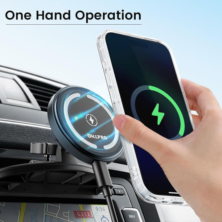 OHLPRO Magsafe Handyhalterung CD Schlitz Auto, Magnetische Autohalterung mit 15W Schnellladen, 360°