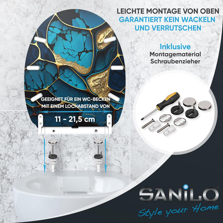 Sanilo WC Sitz mit Absenkautomatik &amp; Schnellverschluss, Toilettendeckel per Knopfdruck abnehmbar, ei