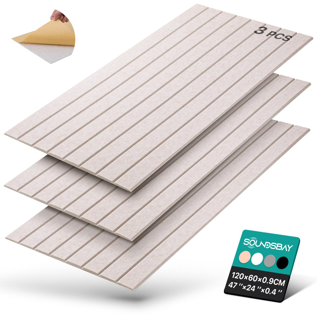Soundsbay Akustikpaneele Selbstklebend, 2.16m²-3 Stück, 120×60×0.9cm Akustikplatten Wandpaneele für