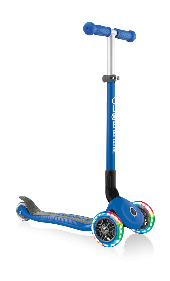 GLOBBER Primo Foldable Lights – Tretroller Kinder, 120/80 mm, ABEC 5, 3-rädrig, höhenverstellbar, LE