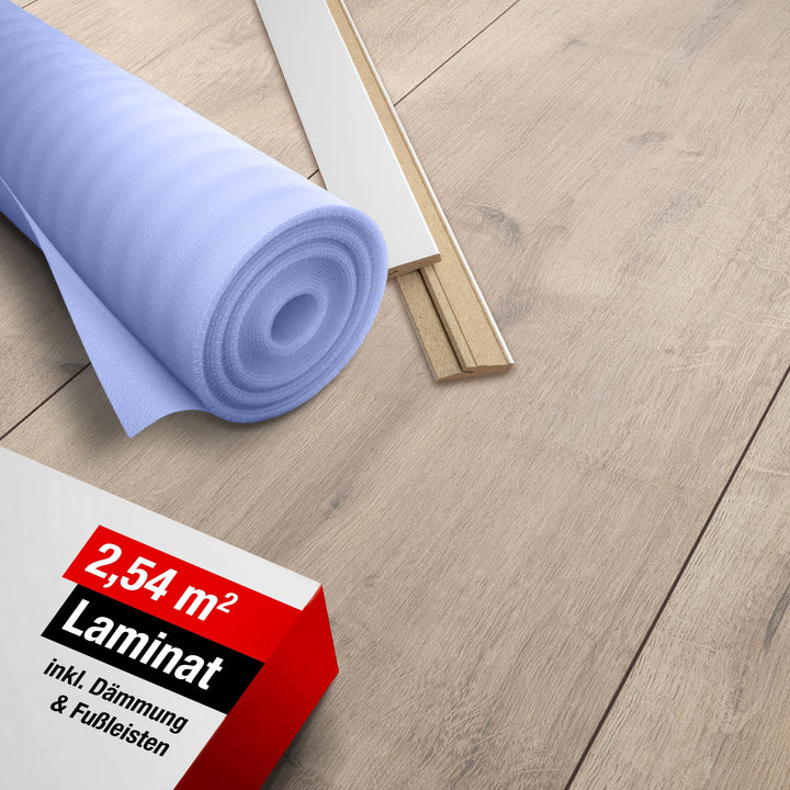 Premium Klick-Laminat-Boden, 2,54 m², inkl. kostenlose Trittschalldämmung & Fussleisten, Stärke 8 mm
