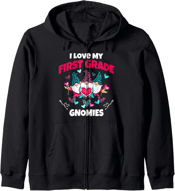 I Love My First Grade Gnomies Funny Teacher Valentines Day Kapuzenjacke